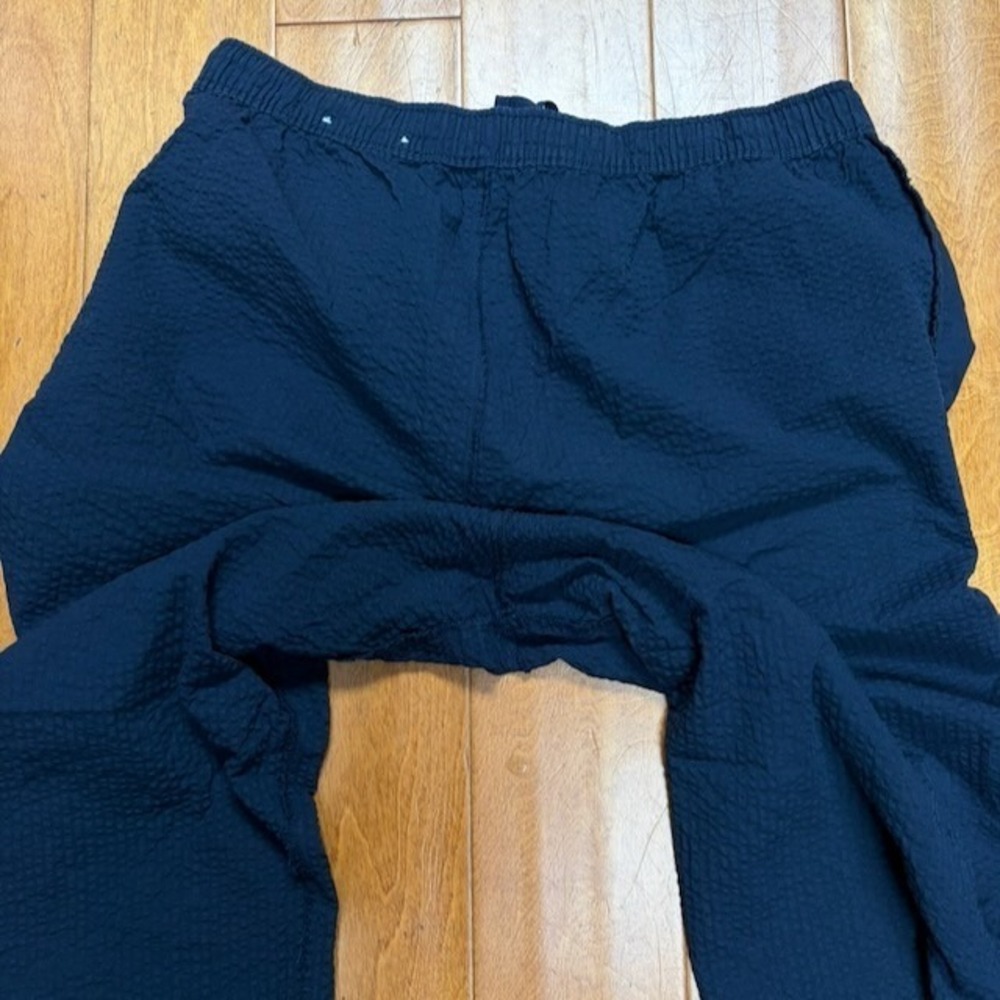 Uniqlo Seersucker Pants Womens XL Navy Wide Leg Pull On Elastic Waist Cotton - Picture 10 of 10